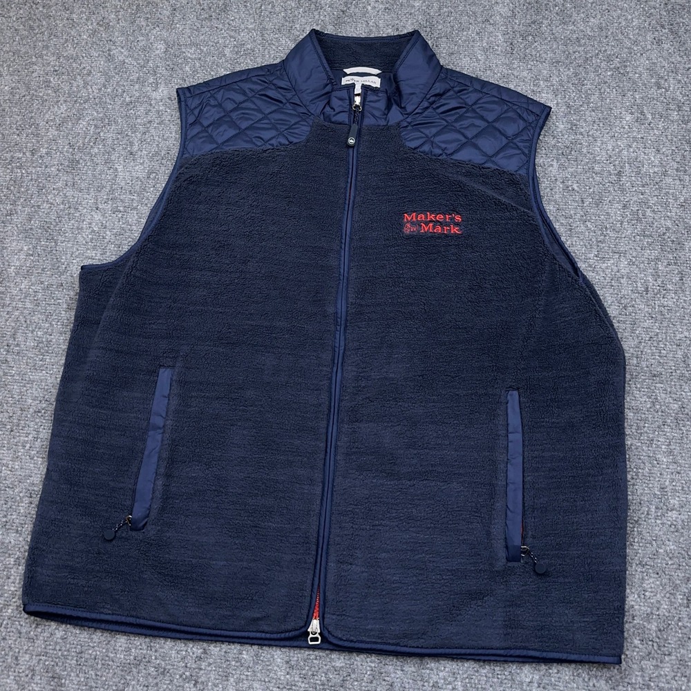 Peter Millar Crown Full-Zip Golf Vest Men's XL Navy Quilted Fleece Maker's Mark